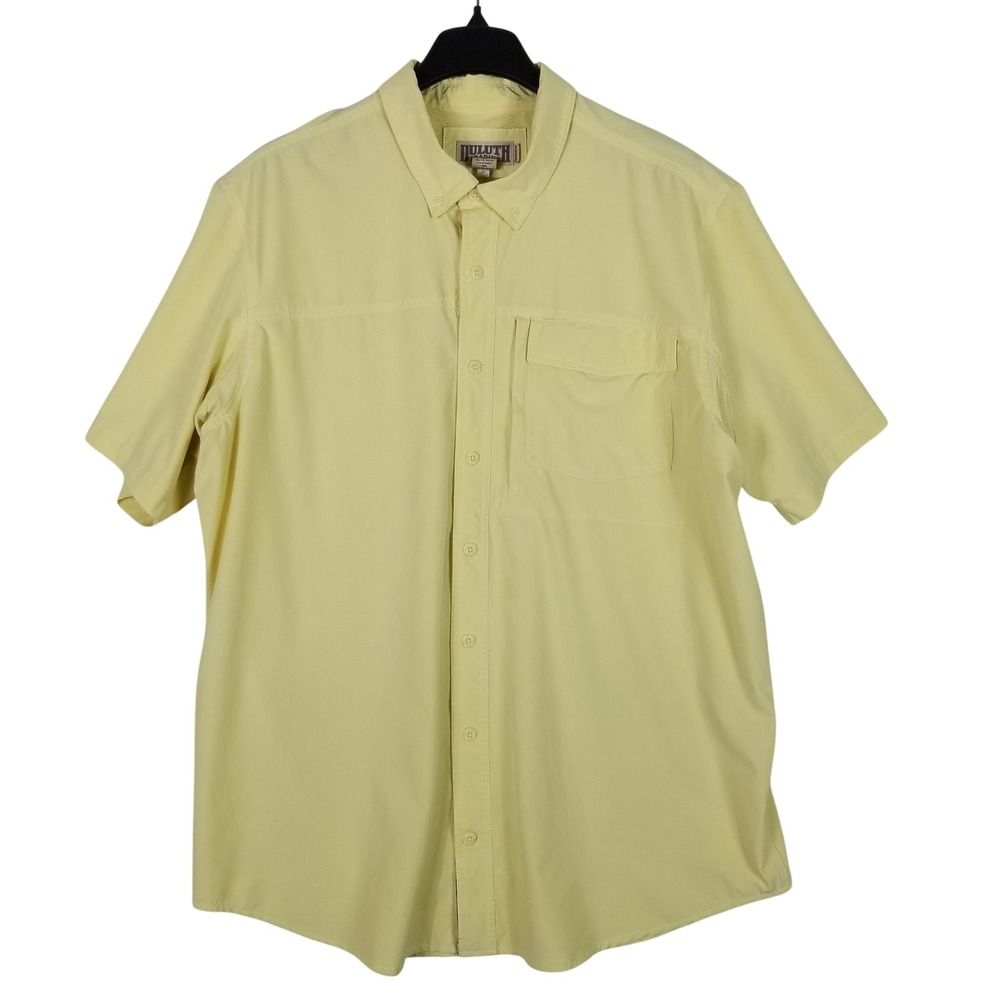 Duluth Trading Button Down Men 2XL Tall Yellow Short Sleeve Performance Stretch